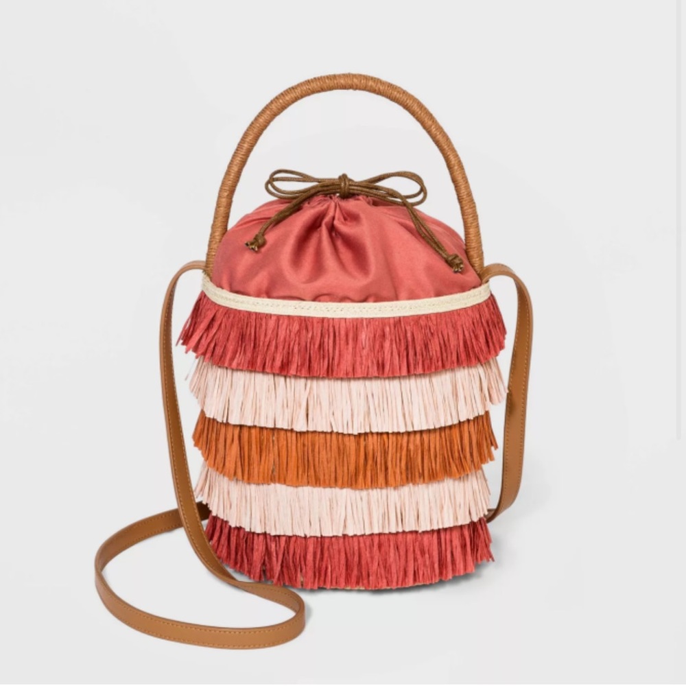 NWT Target A New Day Colorblock Fringe Raffia Straw Crossbody Bag